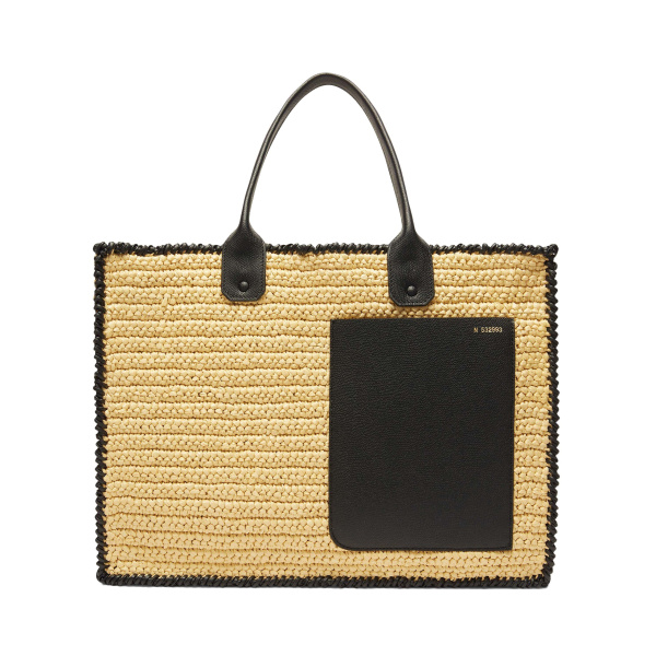 Valextra Soft Tote Raffia Crochet Large Bag in Beige and Black | Totes & Top-Handle Bags | Luxury Shoes 