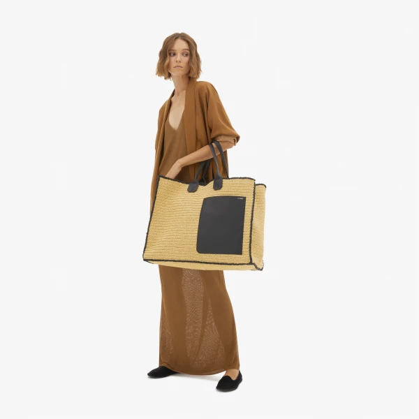 Valextra Soft Tote Raffia Crochet Maxi Bag in Beige and Black | Totes & Top-Handle Bags | Luxury Shoes 