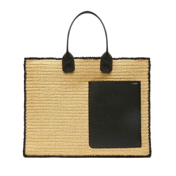 Soft Tote Raffia Crochet Maxi Bag in Beige and Black