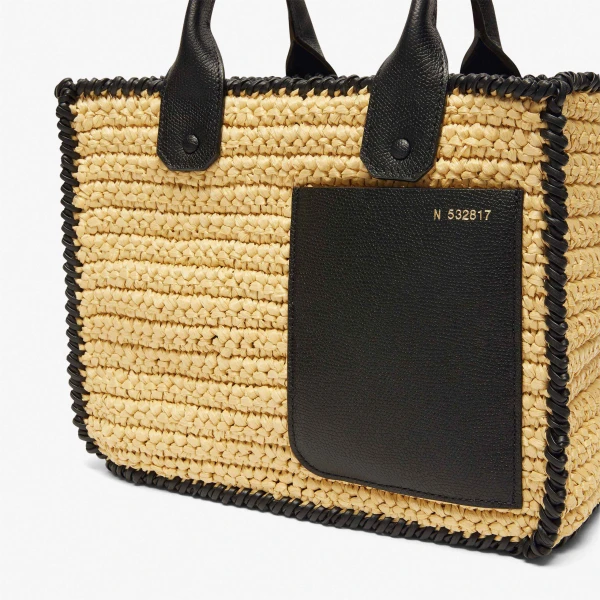 Valextra Soft Tote Raffia Crochet Mini Bag in Beige and Black | Mini Bags | Luxury Shoes 