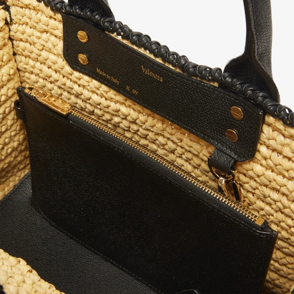Valextra Soft Tote Raffia Crochet Mini Bag in Beige and Black | Mini Bags | Luxury Shoes 