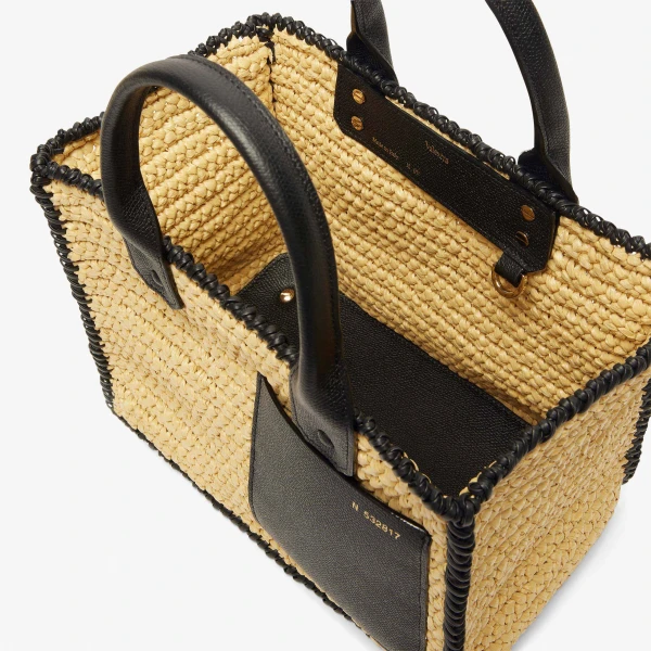 Valextra Soft Tote Raffia Crochet Mini Bag in Beige and Black | Mini Bags | Luxury Shoes 