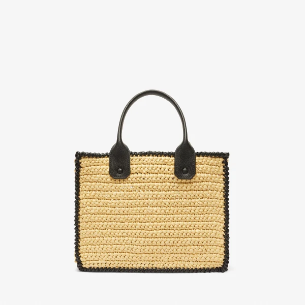 Valextra Soft Tote Raffia Crochet Mini Bag in Beige and Black | Mini Bags | Luxury Shoes 