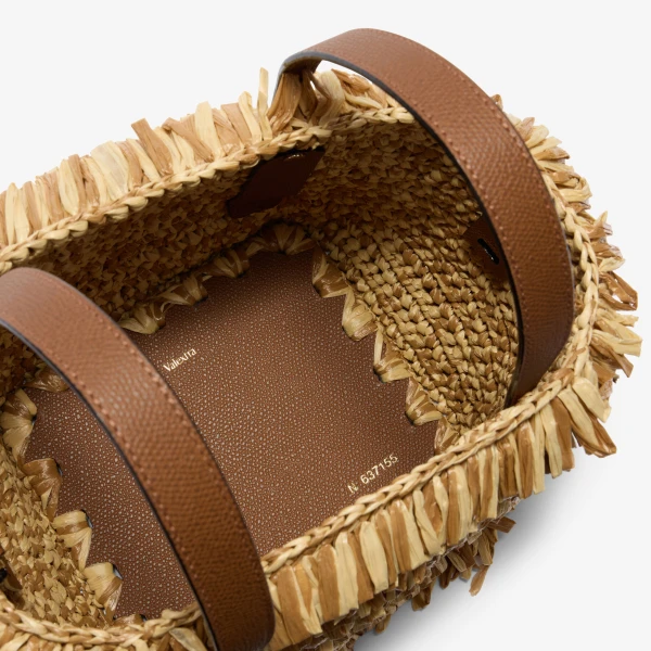 Valextra Soft Wavy Raffia Bucket Bag in Beige and Chocolate Brown | Bucket Bags | Luxury Shoes 