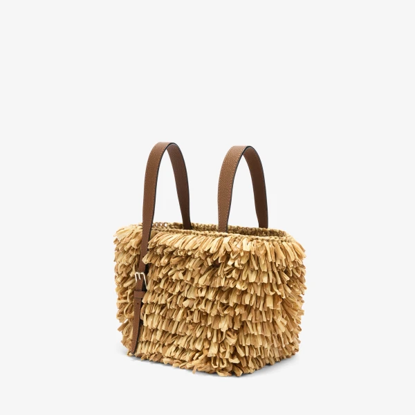 Valextra Soft Wavy Raffia Bucket Bag in Beige and Chocolate Brown | Bucket Bags | Luxury Shoes 