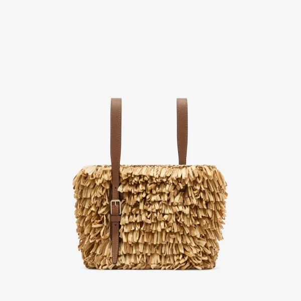 Valextra Soft Wavy Raffia Bucket Bag in Beige and Chocolate Brown | Bucket Bags | Luxury Shoes 