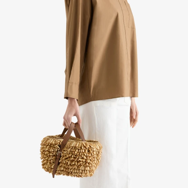 Valextra Soft Wavy Raffia Bucket Bag in Beige and Chocolate Brown | Bucket Bags | Luxury Shoes 