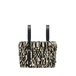 Valextra Soft Wavy Raffia Bucket Bag in Black and Pergamena White | Bucket Bags | Luxury Shoes 