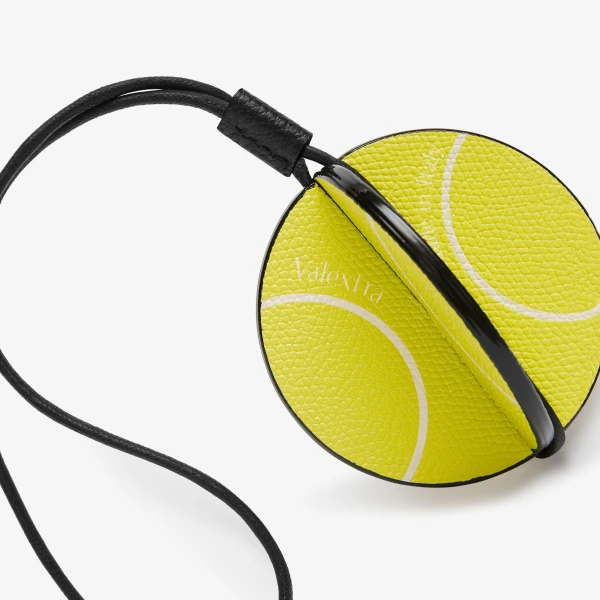 Valextra Tennis Ball Charm in Lime Yellow, Pergamena White and Black | Bag charms | Luxury Shoes 