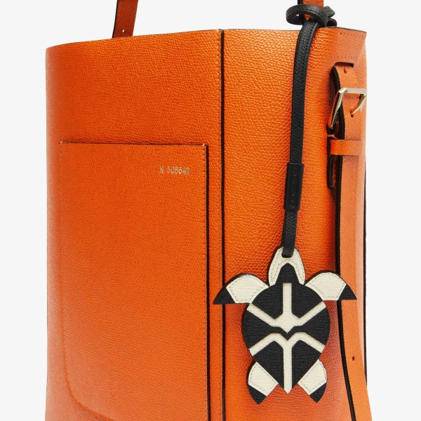Valextra Turtle Charm in Pergamena White and Black | Bag charms | Luxury Shoes 
