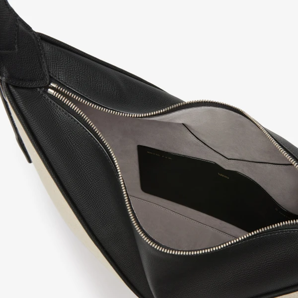 Valextra Vivi Canvas Hobo Bag in Sand Brown and Black | Shoulder & Crossbody Bags | Luxury Shoes 