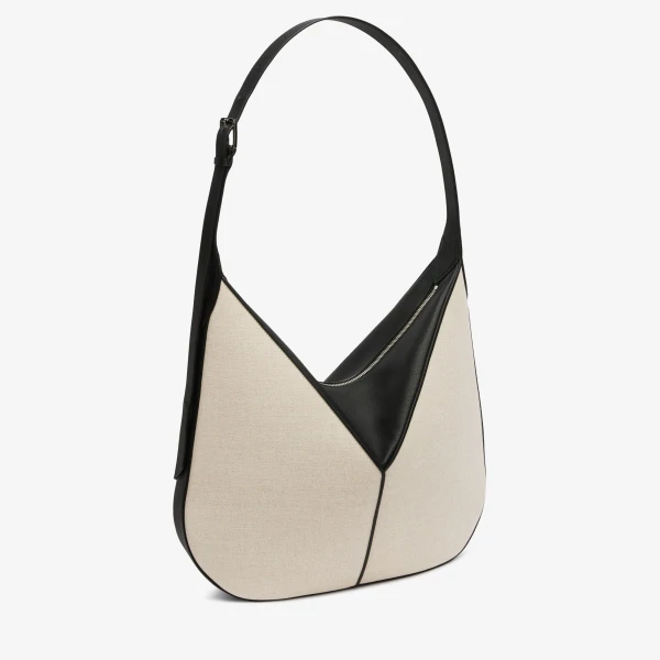 Valextra Vivi Canvas Hobo Bag in Sand Brown and Black | Shoulder & Crossbody Bags | Luxury Shoes 