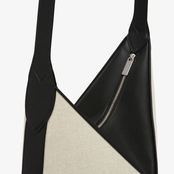 Valextra Vivi Canvas Hobo Bag in Sand Brown and Black | Shoulder & Crossbody Bags | Luxury Shoes 