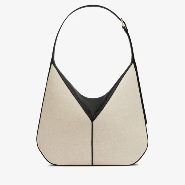 Valextra Vivi Canvas Hobo Bag in Sand Brown and Black | Shoulder & Crossbody Bags | Luxury Shoes 