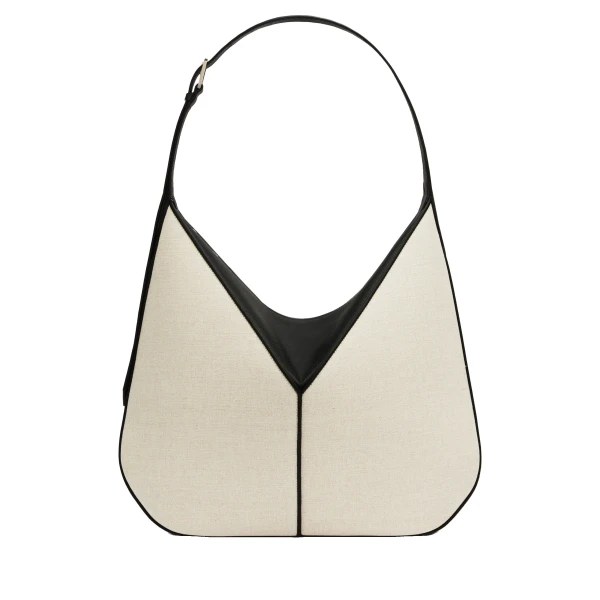 Valextra Vivi Canvas Hobo Bag in Sand Brown and Black | Shoulder & Crossbody Bags | Luxury Shoes 