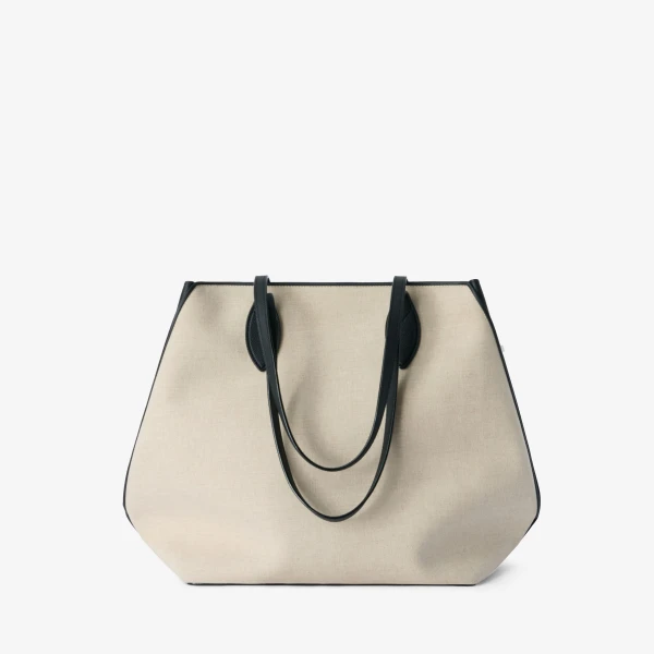 Valextra Vivi Canvas Shopping Large Bag in Sand Brown and Black | Totes & Top-Handle Bags | Luxury Shoes 