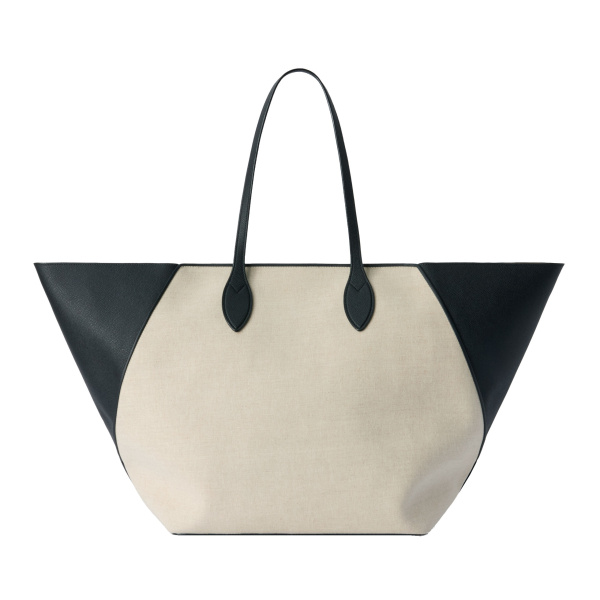 Valextra Vivi Canvas Shopping Large Bag in Sand Brown and Black | Totes & Top-Handle Bags | Luxury Shoes 