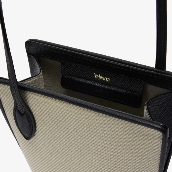 Valextra Vivi Textured Canvas Crossbody Phone Bag in Grey and Black | Shoulder & Crossbody Bags | Luxury Shoes 