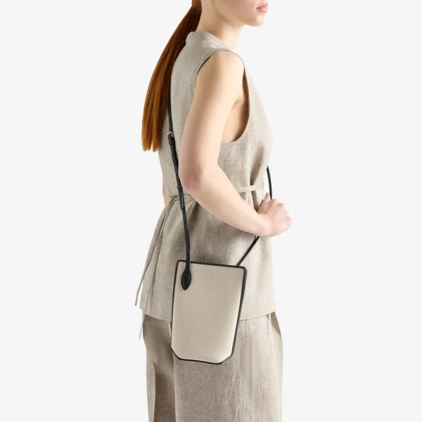Valextra Vivi Textured Canvas Crossbody Phone Bag in Grey and Black | Shoulder & Crossbody Bags | Luxury Shoes 