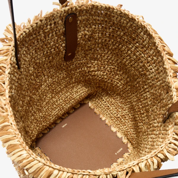 Valextra Wavy Raffia Tote Bag in Beige and Chocolate Brown | Totes & Top-Handle Bags | Luxury Shoes 