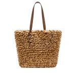 Valextra Wavy Raffia Tote Bag in Beige and Chocolate Brown | Totes & Top-Handle Bags | Luxury Shoes 