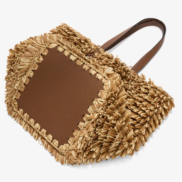 Valextra Wavy Raffia Tote Bag in Beige and Chocolate Brown | Totes & Top-Handle Bags | Luxury Shoes 