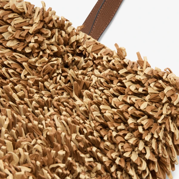 Valextra Wavy Raffia Tote Bag in Beige and Chocolate Brown | Totes & Top-Handle Bags | Luxury Shoes 
