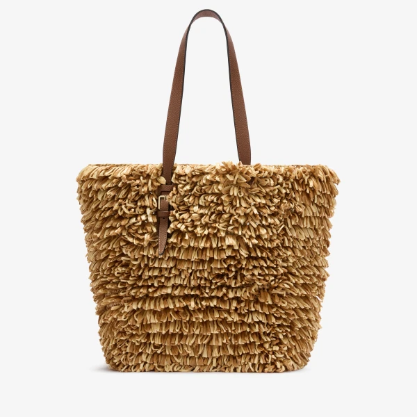 Valextra Wavy Raffia Tote Bag in Beige and Chocolate Brown | Totes & Top-Handle Bags | Luxury Shoes 