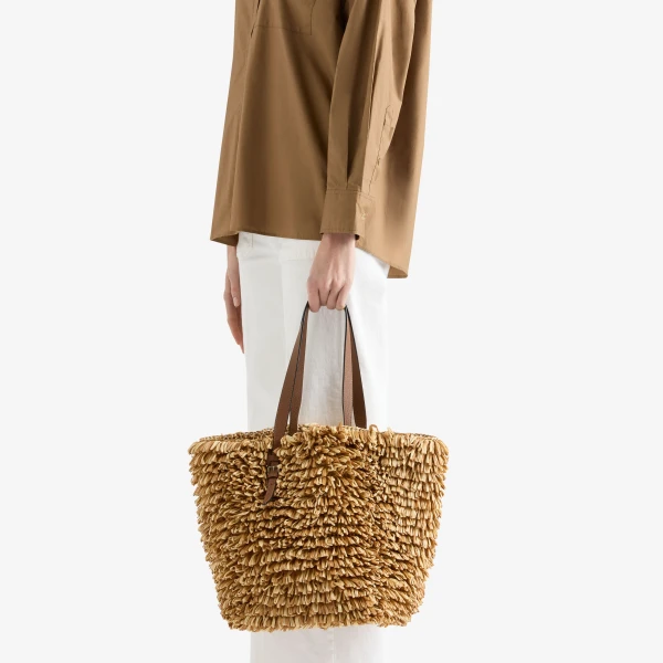 Valextra Wavy Raffia Tote Bag in Beige and Chocolate Brown | Totes & Top-Handle Bags | Luxury Shoes 