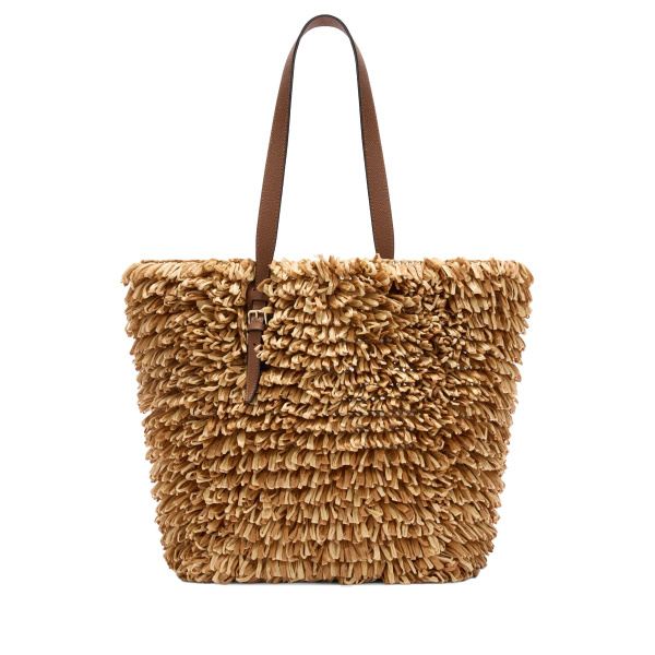 Valextra Wavy Raffia Tote Bag in Beige and Chocolate Brown | Totes & Top-Handle Bags | Luxury Shoes 