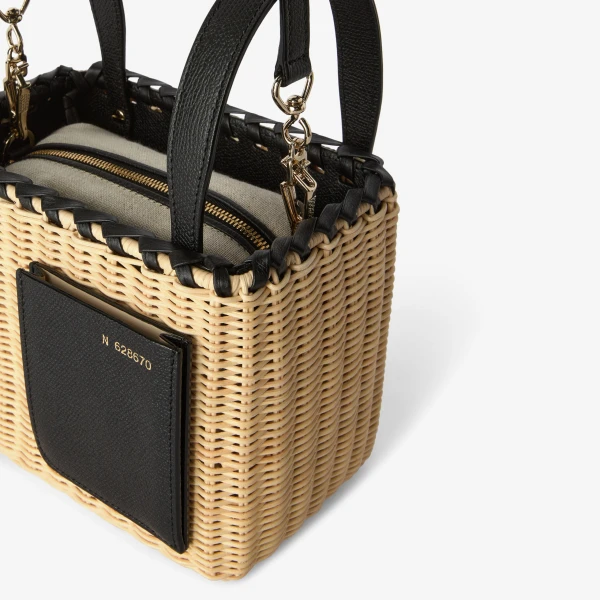 Valextra Wicker Bucket Micro Bag in Beige and Black | Bucket Bags | Luxury Shoes 