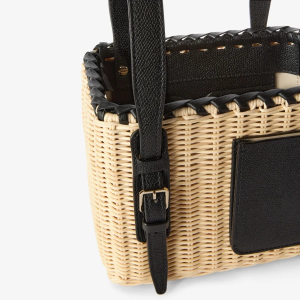 Valextra Wicker Bucket Micro Bag in Beige and Black | Bucket Bags | Luxury Shoes 