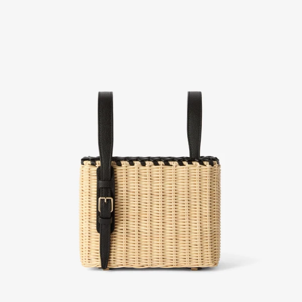 Valextra Wicker Bucket Micro Bag in Beige and Black | Bucket Bags | Luxury Shoes 