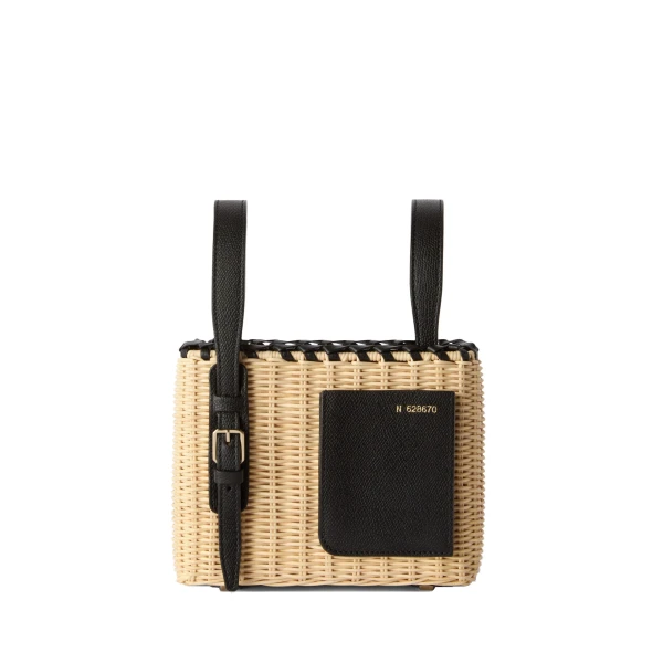 Wicker Bucket Micro Bag in Beige and Black