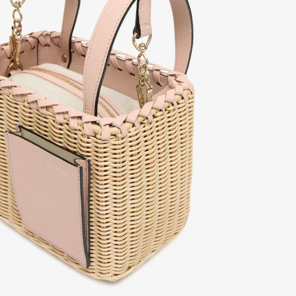 Valextra Wicker Bucket Micro Bag in Beige and Bonne Mine Pink | Bucket Bags | Luxury Shoes 