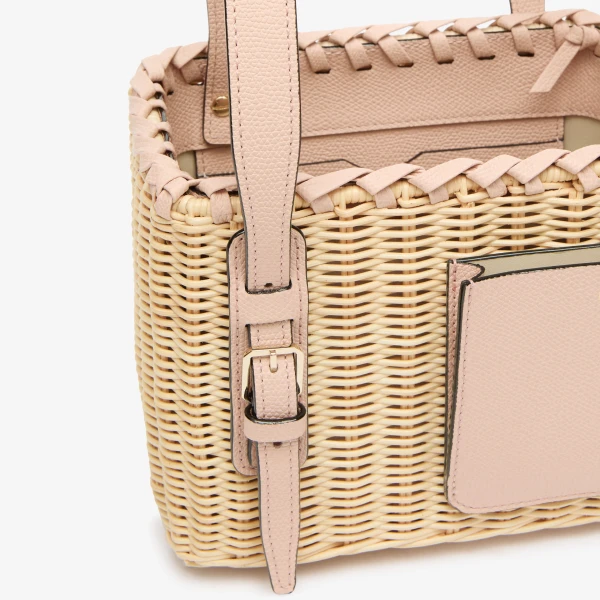 Valextra Wicker Bucket Micro Bag in Beige and Bonne Mine Pink | Bucket Bags | Luxury Shoes 