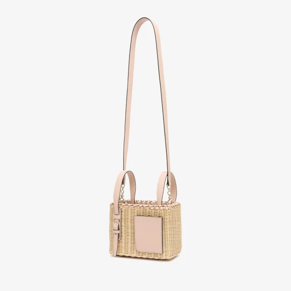 Valextra Wicker Bucket Micro Bag in Beige and Bonne Mine Pink | Bucket Bags | Luxury Shoes 