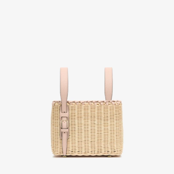 Valextra Wicker Bucket Micro Bag in Beige and Bonne Mine Pink | Bucket Bags | Luxury Shoes 