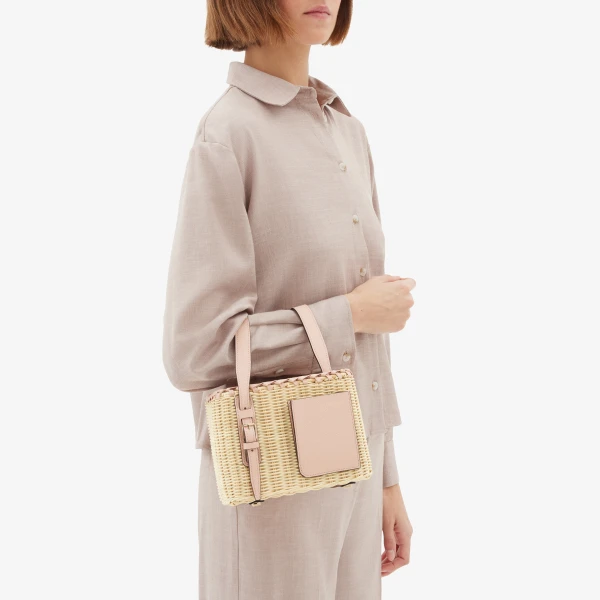 Valextra Wicker Bucket Micro Bag in Beige and Bonne Mine Pink | Bucket Bags | Luxury Shoes 