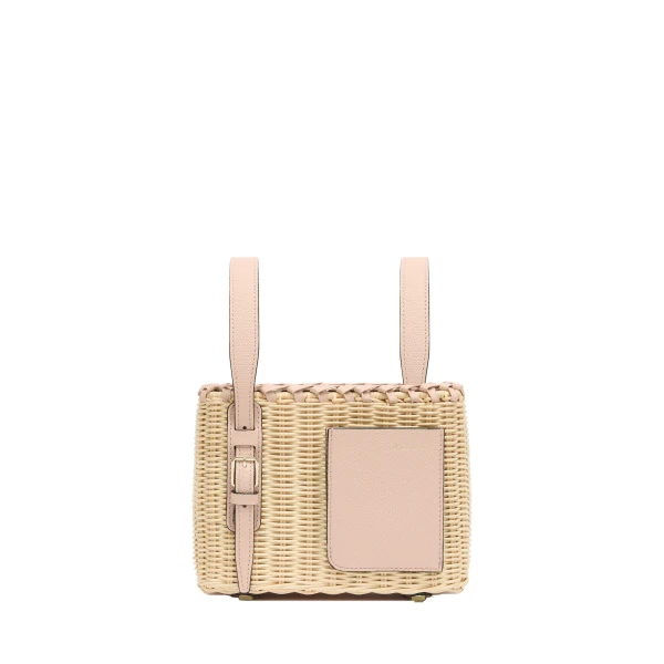 Valextra Wicker Bucket Micro Bag in Beige and Bonne Mine Pink | Bucket Bags | Luxury Shoes 