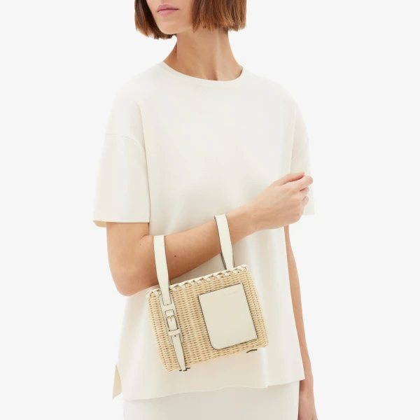 Valextra Wicker Bucket Micro Bag in Beige and Pergamena White | Bucket Bags | Luxury Shoes 