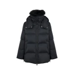 Yves Salomon A-Line Waterproof Down Jacket with Lambswool Trim in Black | Women | Luxury Shoes 