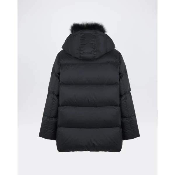Yves Salomon A-Line Waterproof Down Jacket with Lambswool Trim in Black | Coats | Luxury Shoes 