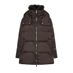 Yves Salomon A-Line Waterproof Down Jacket with Lambswool Trim in Brown | Women | Luxury Shoes 