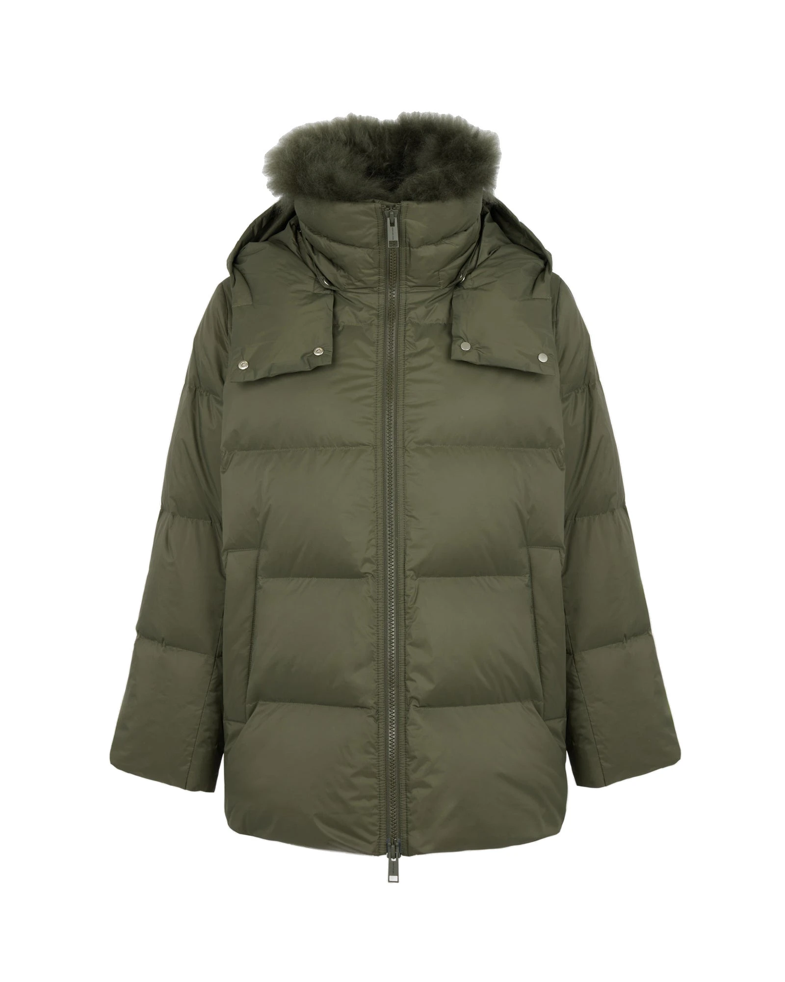 Yves Salomon A-Line Waterproof Down Jacket with Lambswool Trim in Khaki Yves Salomon A-Line Waterproof Down Jacket with Lambswool Trim in Khaki | Women | Luxury Shoes