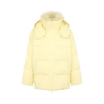 Yves Salomon A-Line Waterproof Down Jacket with Lambswool Trim in Pale Yellow | Women | Luxury Shoes 