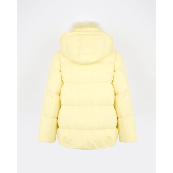 Yves Salomon A-Line Waterproof Down Jacket with Lambswool Trim in Pale Yellow | Coats | Luxury Shoes 