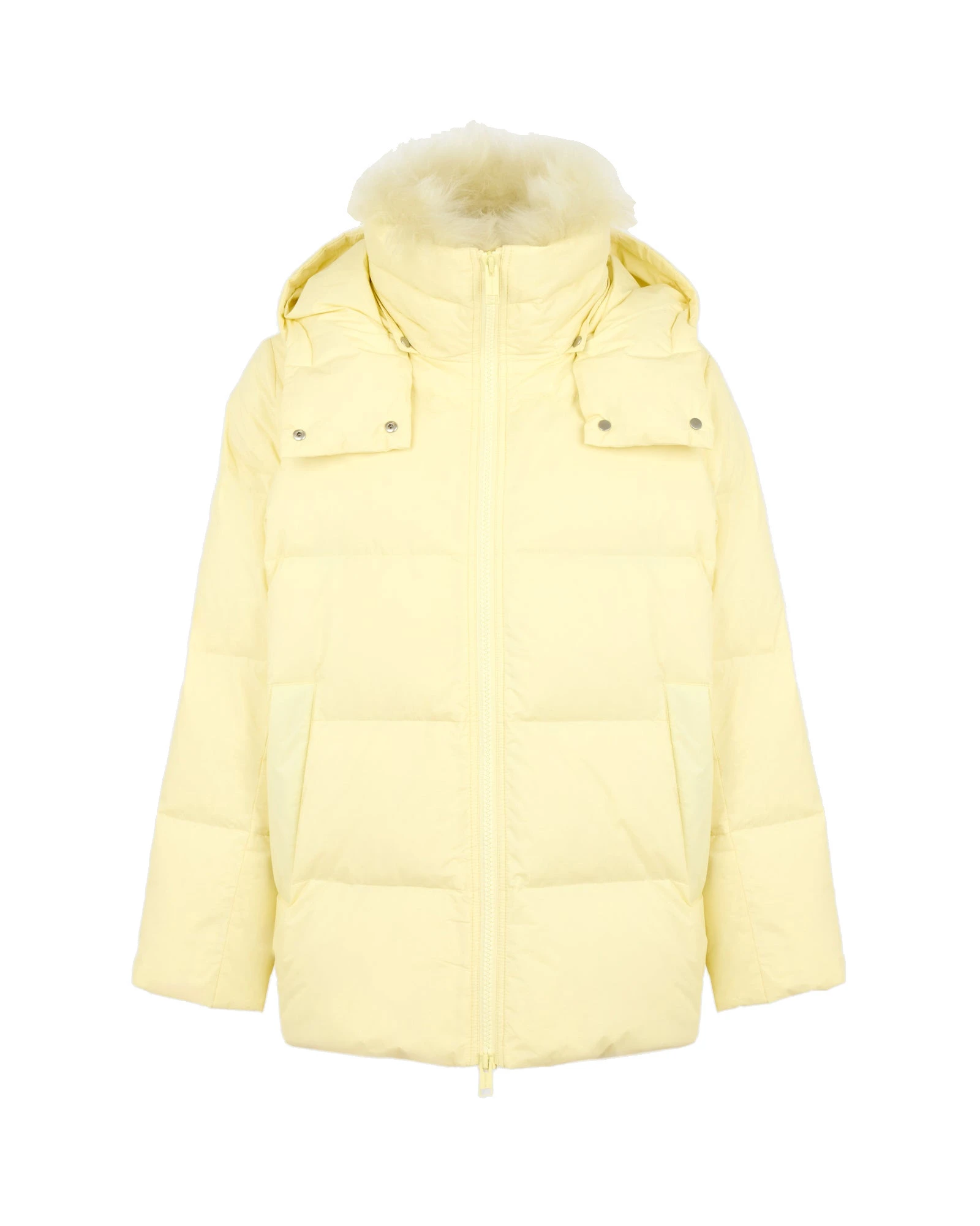 Yves Salomon A-Line Waterproof Down Jacket with Lambswool Trim in Pale Yellow Yves Salomon A-Line Waterproof Down Jacket with Lambswool Trim in Pale Yellow | Women | Luxury Shoes