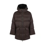 Yves Salomon A-Line Waterproof Down Jacket with Shearling Bib in Brown | Jackets | Luxury Shoes 
