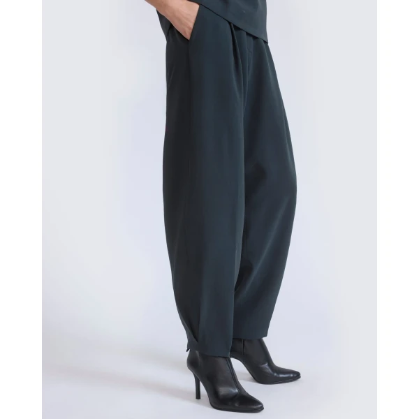 Yves Salomon Balloon Silk Crepe Trousers in Dark Teal | Pants | Luxury Shoes 
